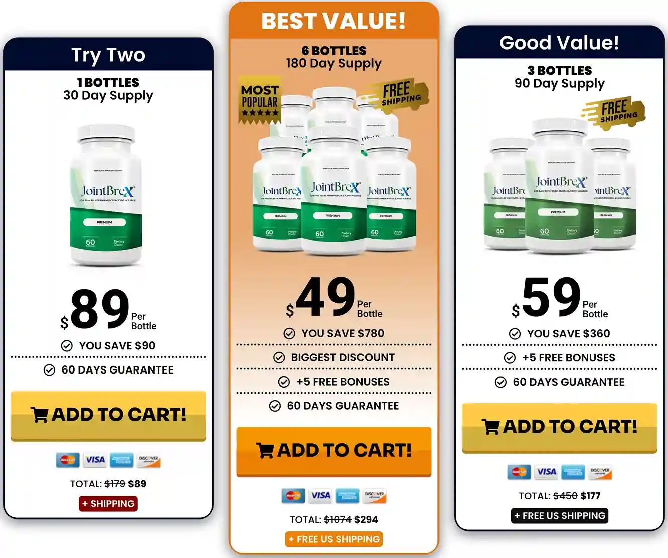 JointBreX Pricing 1 Bottle 3 Bottle 6 Bottle Packages